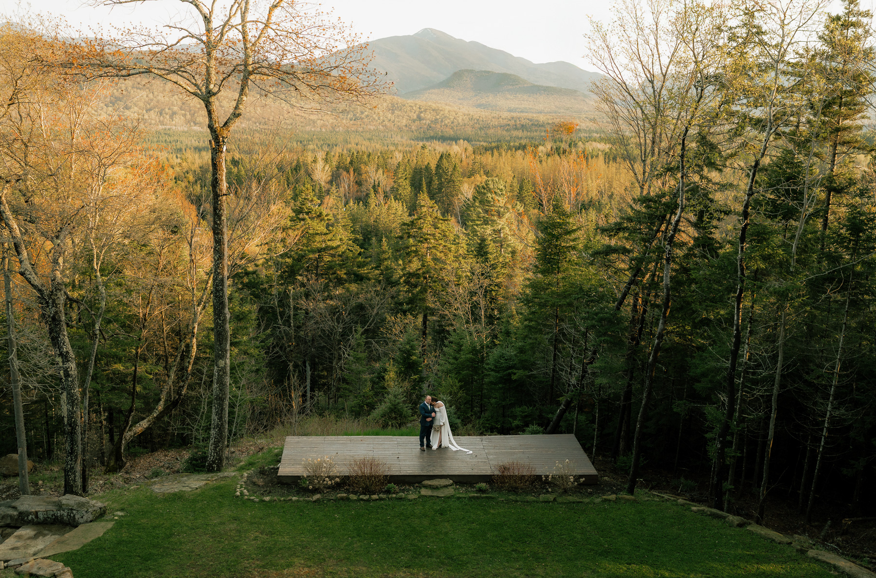Secluded Adirondack elopement location with mountain overlook ceremony setting