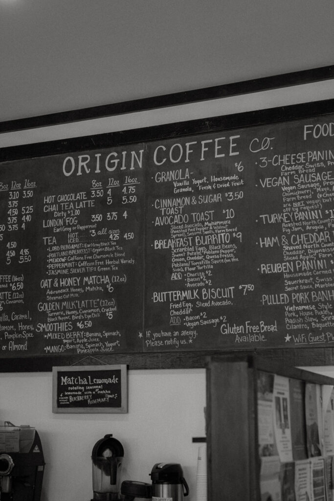 Origin coffee co adirondacks menu