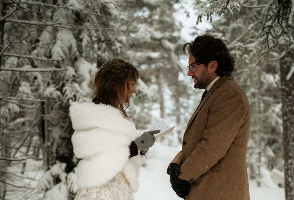 Private vows in snowy pines in the adirondacks